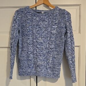 GAP Blue & White Marled Cable Crewneck Sweater 100% Cotton